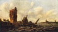 Una vista del paisaje marino del barco Mosa cerca de Dordrecht Jan van Goyen